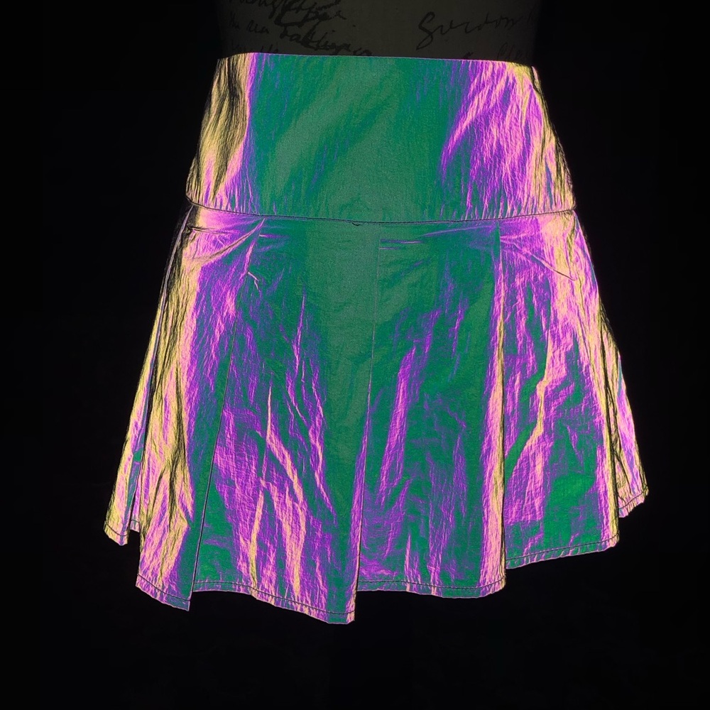 CLUB EXX Dolls Kill Max Volume reflective pleated mini skirt
